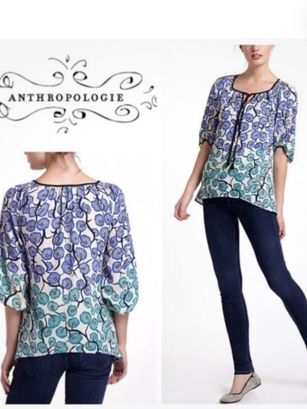 Anthropologie Vanessa Virginia Branching Blooms Floral Top Size 4 - Picture 1 of 6